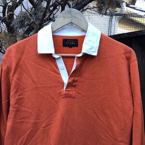 Beams Plus Japan Orange Rugby Shirt Long Sleeve Cotton Pullover Medium